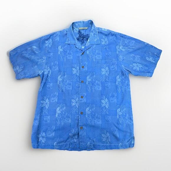 Tommy Bahama Other - Tommy Bahama 100% Silk Camp Shirt Men’s Large Blue Embroidered Aloha